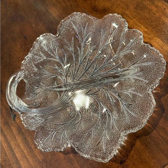 Vintage Indiana Glass, Pebble Leaf-Shaped Clear Glass Relish Dish - Picture 2 of 6